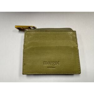 Margot New York Olive Green Leather Zip Card Case Wallet Minimalist Boho